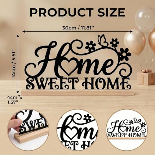 Home Sweet Home Sign Table Decor Black Sweet Home Metal Table Sign with Wooden Base Farmhouse Tabletop Centerpiece Black Tiered Tray Decor for Home Mantel Shelf Desk Housewarming Gift - style: Home Sweet Home