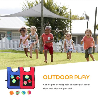 balacoo 12-Piece Kids Sticky Ball Vest Set – 10 Soft Fleece Balls & 2 Self-Stick Vests, Motor-Skill Dodgeball Game for Indoor/Outdoor Parties, Ages 3+
