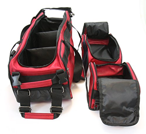 3 Ball Deluxe Bowling Tournament Roller Tote with detachable Shoe and Accessory Bag - color: Red-White-Blue
