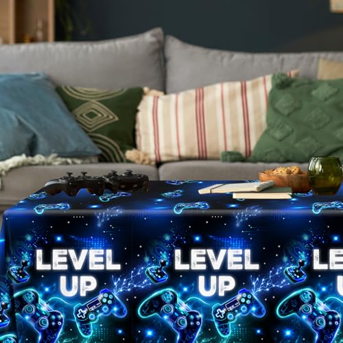 2Pcs Video Game Tablecloth,Video Game Birthday Party Supplies Neon Gaming Plastic Table Cover Game Level Up Table Decorations for Boys Girls Game Party