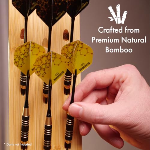 EXQUISITE Premium Craft-Handed Natural Bamboo Darts Holder - Wall Mounted Dart Caddy Display & Storage for 12 Soft & Steel Tip Darts, Precision Drilled, Protective Backing, Includes Mounting Kit
