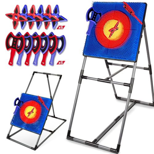 Axe Throwing Game for Backyard, Axe Throwing Game Target with 12 Throwing Axes, Lightweight & Portable Outdoor Games Indoor Carnival Yard Lawn for Age 6-12, Backyard Games for Family Party - style: 6 Throwing Axes & 6 Dart Set