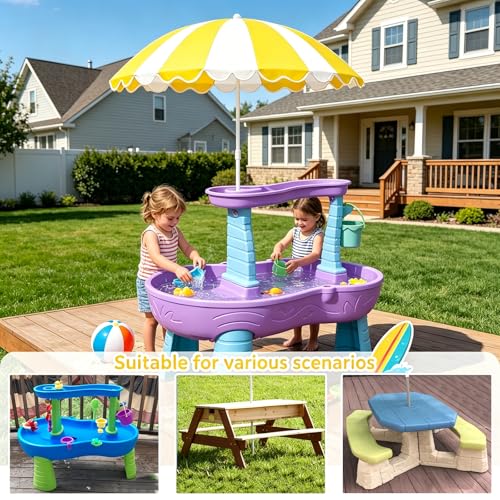 Water Table Umbrella, UV Protection Beach & Picnic Table Umbrella, Heavy Duty Portable Outdoor Shade for Sand Play, Camping, Garden & Backyard. - color: Yellow-Umbrella
