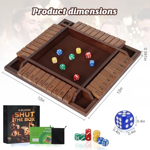 Shut The Box Game, Math Dice Board Game for Family Night Classroom Travel, Wooden Table for 2-4 Players, Improves Mathematical Skills, for Classroom, Home (Quadrilateral-Upgraded 12", Brown) - color: Brown, style: Quadrilateral-Upgraded 12"