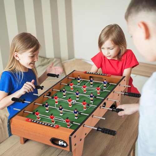 GLACER 27’’ Foosball Table, Wooden Tabletop Soccer Games w/ 2 Footballs & 18 Soccer Keepers, Mini Football Game Set for Adults & Kids, Game Room, Recreational Room, Party, Family Night, Bar Play