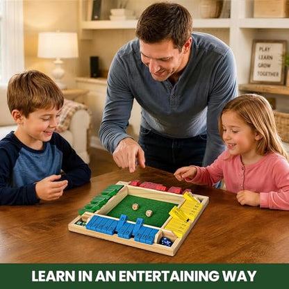 ropoda 12 Inches 4-Way Shut The Box Dice Board Game (2-4 Players) for Kids & Adults [4 Sided Large Wooden Board Game, 8 Dice + Shut-The-Box Rules] Smart Game for Learning Addition - size: 12in-Classic