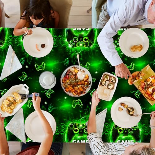2Pcs Video Game Tablecloth,Video Game Birthday Party Supplies Neon Gaming Plastic Table Cover Game Level Up Table Decorations for Boys Girls Game Party