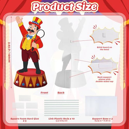 3.93 Ft Carnival Leader Cardboard Cutout Stand Up Circus Theme Party Decorations Life Size Large Carnival Clown Themed Birthday Party Decoration Backdrop for Photo Props Party Supplies - size: 1.84 x 3.93 feet/ 56.1 x 120 cm