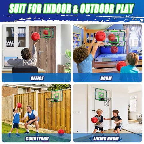 Indoor Basketball Hoop for Kids, Over The Door Mini Basketball Hoop with Scoring & Countdown, Remote Control, 3 Balls & Sound Effects, Birthday & Christmas Toys Gifts for 4-12 Year Old Girls Boys