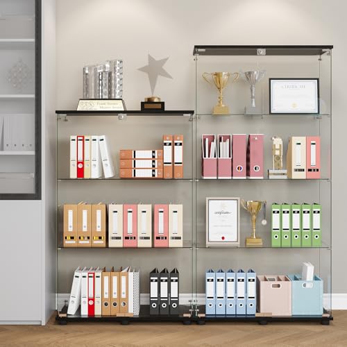 Glass Display Cabinet with 3-Shelf Double Doors and Lock, Curio Cabinet 5mm Tempered Glass Floor Standing Bookshelf for Living Room, Bedroom, Office, 49 x 31.77 x 14.37 in, Black - size: 2-Door 3-Shelf
