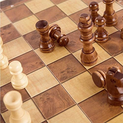 Folding Storage Wooden Chess Board Sets - 3 in 1 Chess Board Game for Adults and Kids (Backgammon, Checkers), Exquisite Wooden Chess Set - size: 13.4x13.4 inches