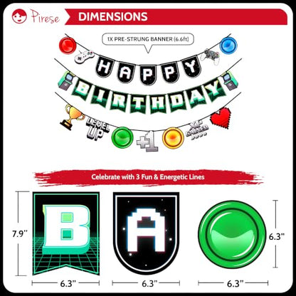Pirese Video Game Birthday Decorations, Gaming Birthday Party Decorations for Boys, Gamer Birthday Banner & Party Supplies, Pre-Strung Game On Level Up Banner, Controller & Starburst Balloons for Kids
