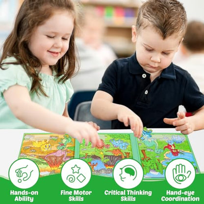 Kasfalci Magnetic Puzzles for Toddlers 3-5,36 Pieces Travel Puzzles Games for Kids,Airplane Car Road Trip Activities,Activity Books,Dino Dinosaur Magnet Toys for 3 4 5 6 Year Old Boys Birthday - color: Green