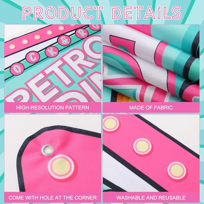 Peryiter 87 Pcs 50's Retro Diner Party Decorations Set Checkerboard Backdrop Banner Fringe Curtain Balloon Arch Kit with Music Note Toppers 1950s Rock Roll Supplies for Birthday Sock Hop Party - style: 50's