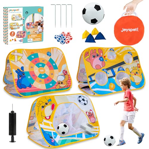 Giant 3 in 1 Bean Bag Toss Game for Kids, Toddler Outdoor Toss Toys for 2 3 4 5 6 7 8 Year Old Boys Girls, Family Party Supplies, Cornhole Party Carnival Games, Lawn Backyard Outside Birthday Gifts - style: Soccer goal Combo