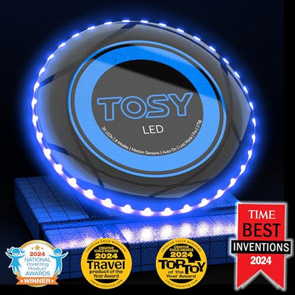 TOSY Flying Disc - 16 Million Colors RGB or 36 LEDs, Extremely Bright, Smart Modes, Camping Essentials for Teens/Kids/Adults/Men/Boys/Girls, Auto Light Up, Rechargeable, Waterproof, 175g - color: Blue 36 Leds (Black Disc)