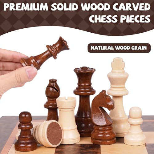 17 Inch Large Magnetic Wooden Chess Set with 3.5" King – Folding Tournament Chess Board Game with Handcrafted Wooden Pieces, Includes 2 Extra Queens, Portable Strategy Chess Set for Adults & Kids