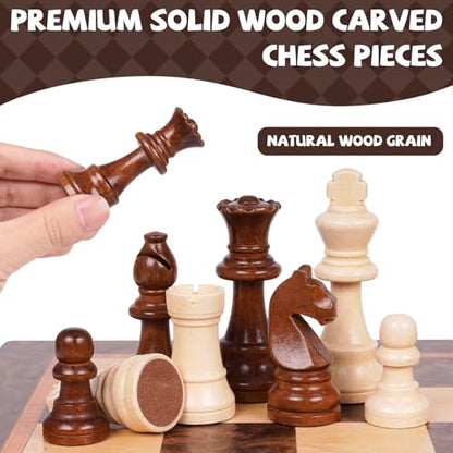 17 Inch Large Magnetic Wooden Chess Set with 3.5" King – Folding Tournament Chess Board Game with Handcrafted Wooden Pieces, Includes 2 Extra Queens, Portable Strategy Chess Set for Adults & Kids