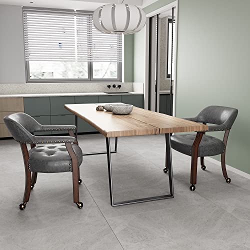 Set of 4 Dining Chair with Casters, Accent Captains Chairs with Wheels & Arms,Wheeled Roller Wood Chairs for Kitchen & Game Poker Table,Cherry&Grey 1533GY(NO Table!) - color: Cherry&grey