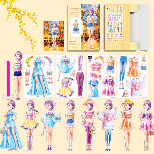 Magnetic Dress Up Paper Doll Playset,Pretend Play Game Travel Toys Car Road Trip Activity,Magnet Clothes Puzzles Kids Toddler Girls,Preschool Learning Created Imagine Birthday Gift - color: B Set