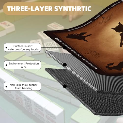 ARELUX Neoprene Mahjong Mat with Carrying Bag 32"x32" No Creases Rolled Shipping American Mahjong Mat with Charles Rules Anti-Slip & Noise Reduction Table Cover for Poker, Card & Board Game(Brown) - color: Brown