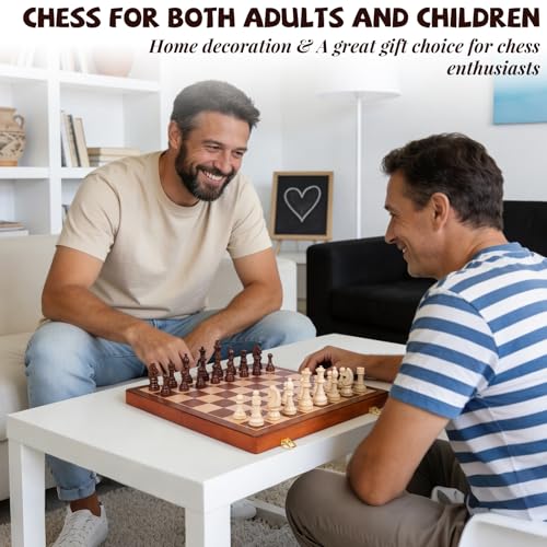 20 Inch Super Large Wooden Chess Set, Hand-Carved Wooden Chess Pieces with 4.5” King, Built-in Storage & 2 Extra Queens, Luxury Folding Tournament Chess Board Game for Adults and Kids