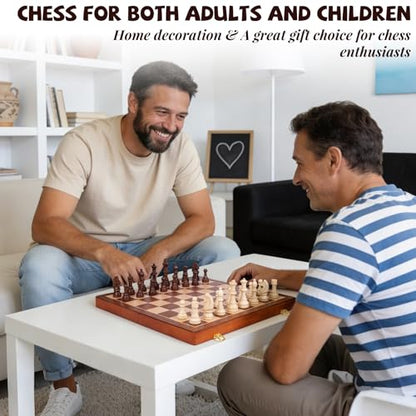 20 Inch Super Large Wooden Chess Set, Hand-Carved Wooden Chess Pieces with 4.5” King, Built-in Storage & 2 Extra Queens, Luxury Folding Tournament Chess Board Game for Adults and Kids