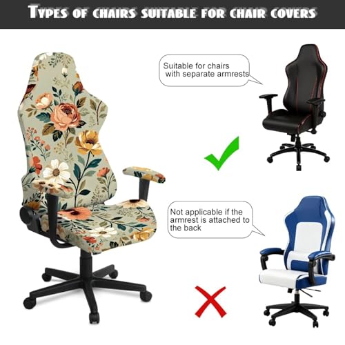 Peony Print Game Chair Cover with Armrest Covers Dust-Proof Skin Friendly Office Chair Covers Slipcovers Machine Washable - color: Green - Peony