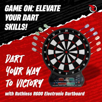 Ruthless | R600 Electronic Dartboard | Soft Tip Interactive Dartboard with 27 Game Modes | Up to 8 Players and 4 Sets of Darts Included.