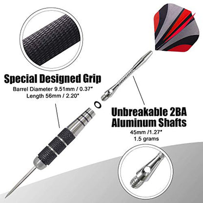 WINSDART Steel Tip Darts 12 Pack Set with Nonslip Iron Barrel Aluminum Dart Shafts and Flights Darts Sharpener an Gift Box - color: DARTS-B