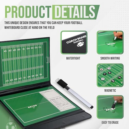 ZPU Dry Erase Coaching Board, Magnetic Coaches Clipboards, Portable Foldable Tactics Board with Dry Erase Marker Pen and Magnets – Basketball, Football, Soccer, Hockey - style: Football