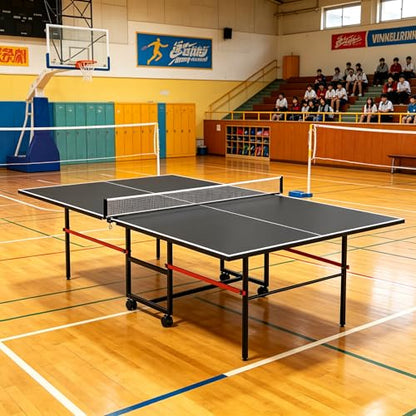 8FT Table Tennis Table with Net, Indoor/Outdoor Professional Ping Pong Table for Kids Adults, Folding Ping Pong Table, Complete Set with Paddles and Balls, School Playground Game Table - color: Black