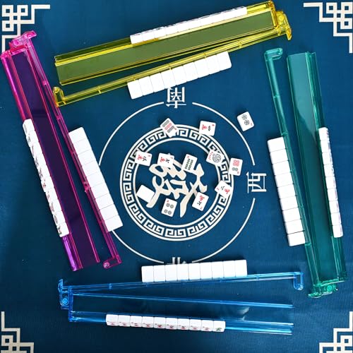 American Mahjong Tile Set Include 166 Tiles 4 All-in-One Mahjong Racks/Pushers with Fabric Carrying Bag Complete Mahjong Game Set (Blue Bag) - color: Blue