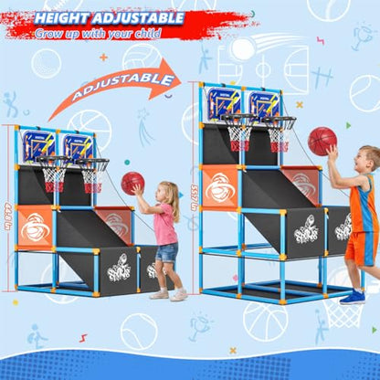 Dual Shot Arcade Basketball Game Set Boy Toys:Kids Basketball Hoop with 6 Balls Electronic Scoreboard LED Light Indoor Outdoor Sports Toy Activities for Boys Girls Birthday Gifts Aged 3-5 6-8 8-12 - style: Blue Double Scoring Basketball Hoop