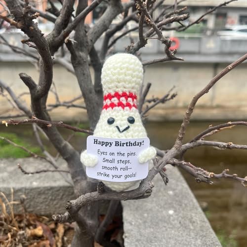 Bowling Accessories Crochet Gifts, Emotional Support Bowling Pin Office Desk Decor Decorations for Women Men (Happy Birthday) - style: Happy Birthday