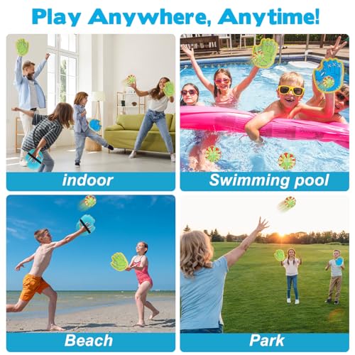 Dolanus Toss and Catch Games - Throw Catch Velcro Ball Set with 4 Paddle, 4 Balls, Toys for Kids Outdoor Outside Pool Sand Beach Activities, Birthday Gifts for Ages 3 4 5 6 8 12 Year Old Boys Girls