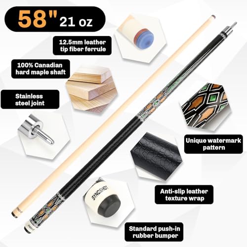 Professional Pool Cue Stick with Hard Case, 58" Canadian Maple Billiard Cue & 12.5mm Multi-Layer Rainbow Tip, Pool Cue Set with 3 Accessories, 19/20/21oz Billiard Stick (Selectable) - size: 21oz, style: Style 2