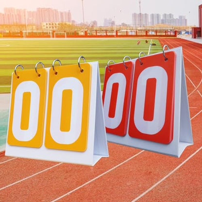 2 Pieces Sports Scoreboards Flip Number Scoreboards Portable Tabletop Double Row Flippers PVC Waterproof Base Stand Suitable for Coaches Basketball Fo