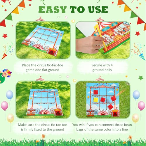 Roowest Carnival Game Birthday Party Decorations Circus Giant Tic Tac Toe Outdoor 10 Bean Bags Toss 3.12 x 3.12ft Felt Board Lawn Game for Adult Family Field Day Yard Backyard Camping Party