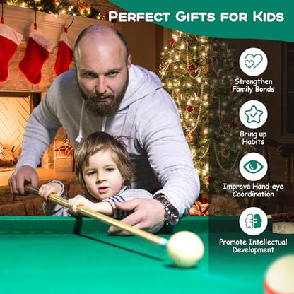 LDAILY 47"/48" Billiard Table Set, Portable Pool Ball Game with 2 Cue Sticks, 2 rubs & 16 Balls, Pocket Holders, Triangle Gauge, Brush, Mini Tabletop Pool Set for Kids Adult