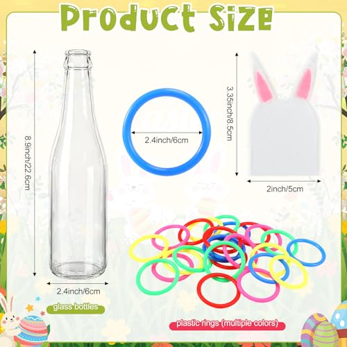 Capoda 84 Pcs Easter Ring Toss Game Outdoor Bunny Party Games Include 14 Glass Bottles and 70 Rings for Easter Party Indoor Outdoor Family Adults Throwing Favor Supplies
