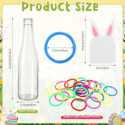 Capoda 84 Pcs Easter Ring Toss Game Outdoor Bunny Party Games Include 14 Glass Bottles and 70 Rings for Easter Party Indoor Outdoor Family Adults Throwing Favor Supplies