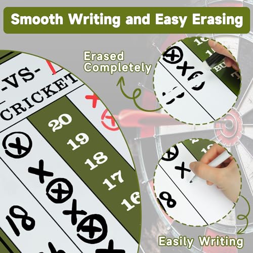 Darts Scoreboard - Dry Erase Dart Scoreboard for 301, 501 and Cricket Games - Come with Darts Scorebook & 2 Pens