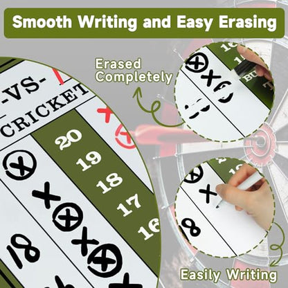 Darts Scoreboard - Dry Erase Dart Scoreboard for 301, 501 and Cricket Games - Come with Darts Scorebook & 2 Pens