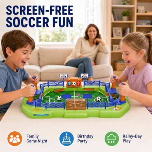 Fortand Mini Foosball Table Soccer Board Games for Kids Ages 3-12 | Two-player Tabletop Soccer Game with 4 Flipper Controls 2 Balls Score Counter Goal Bells for Family Play, Gift for Boys Girls