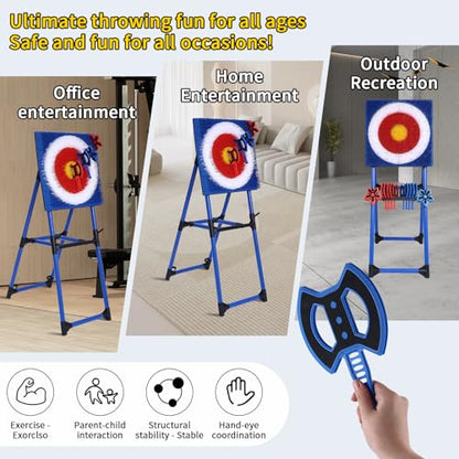 Throwing Axe Game Set (Target NOT Included),8 Long Handle Axes and 8 Star Darts,Axe Throwing Game for Backyard,Outdoor,Yard,Camping Games