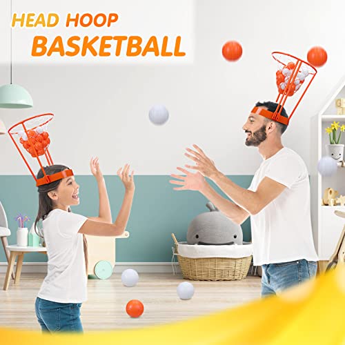 Head Hoop Basketball Party Game Set for Kid Adult Carnival Game Portable Adjustable Basket Net Headband with Balls for Birthday Carnival Office Indoor Outdoor Activity Fun Gift Back to School