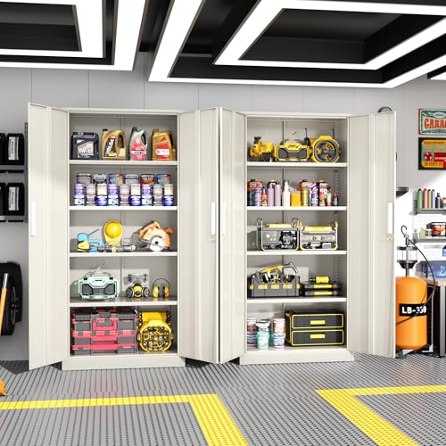 Greenvelly Metal Garage Storage Cabinet, 72” Locking Steel Garage Cabinet with 2 Doors and 4 Shelves, Tool Cabinets, Metal File Cabinet for Home Office, Basement, Classroom, Grey(32" ×16") - color: Grey, style: 72"H