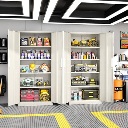 Greenvelly Metal Garage Storage Cabinet, 72” Locking Steel Garage Cabinet with 2 Doors and 4 Shelves, Tool Cabinets, Metal File Cabinet for Home Office, Basement, Classroom, Grey(32" ×16") - color: Grey, style: 72"H
