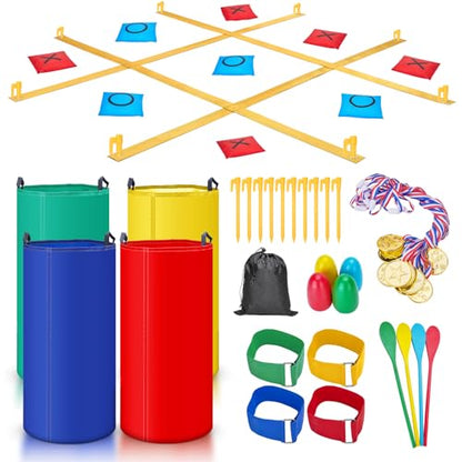 43Pcs Outdoor Giant Tic Tac Toe Bean Bag Toss Games for Kids Adults Family,Large Potato Sack Race Bags Outside Lawn Yard Backyard Carnival Field Day Game, Beach Picnic Camping Birthday Party Games
